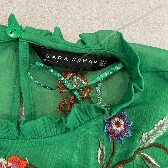 [M] Zara Women Flouncy Green Embroidered Flower Tiered Blouse - Picture 9 of 12